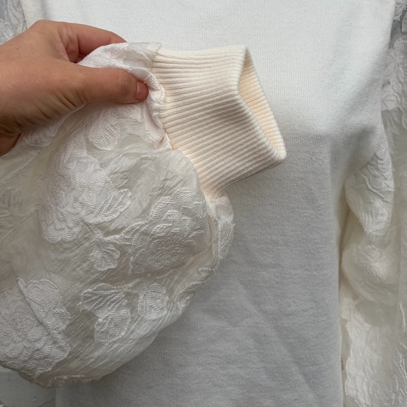 Shop The Mint Sheer Floral Long Sleeved Sweater in White, SZ L - Never Worn! - Picture 7 of 10